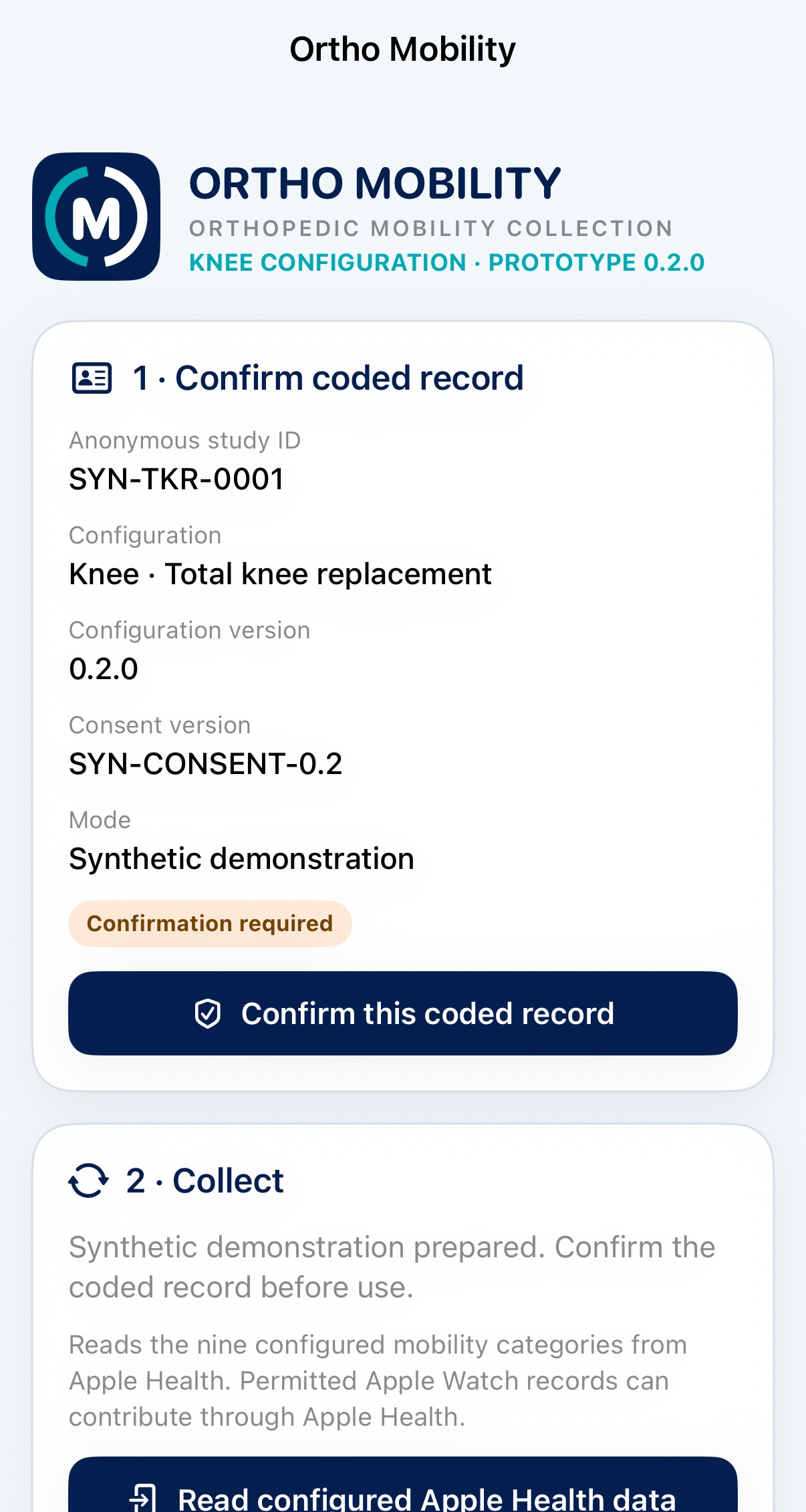 Configured Apple Health collection screen