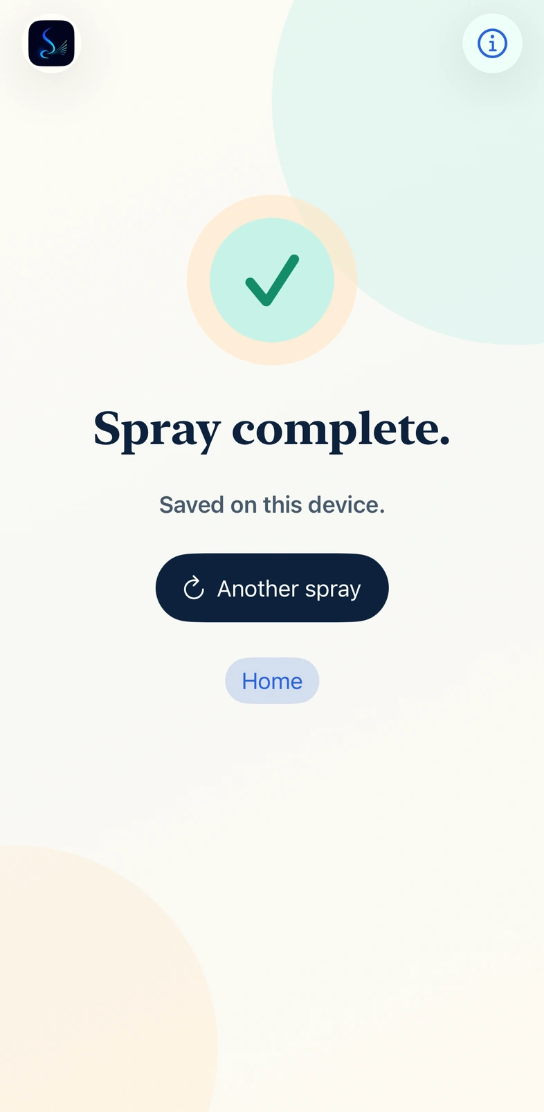 SprayRight spray completion screen