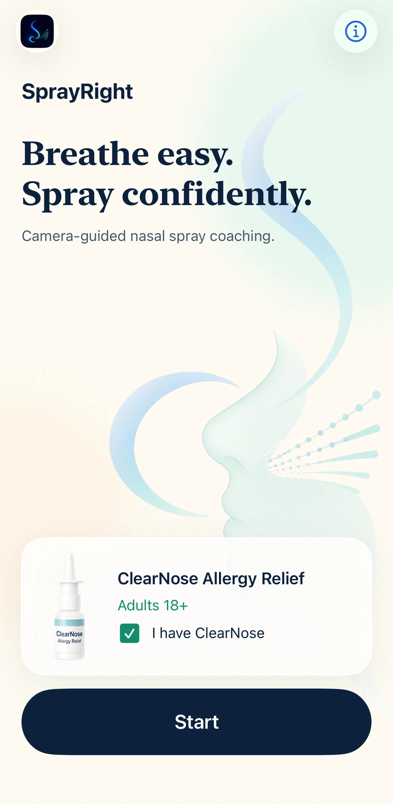 SprayRight home screen with product confirmation selected